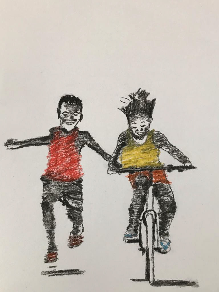'Lets ride' 40 x 55cm, Charcoal & Oil Pastel, 2022 (SOLD)