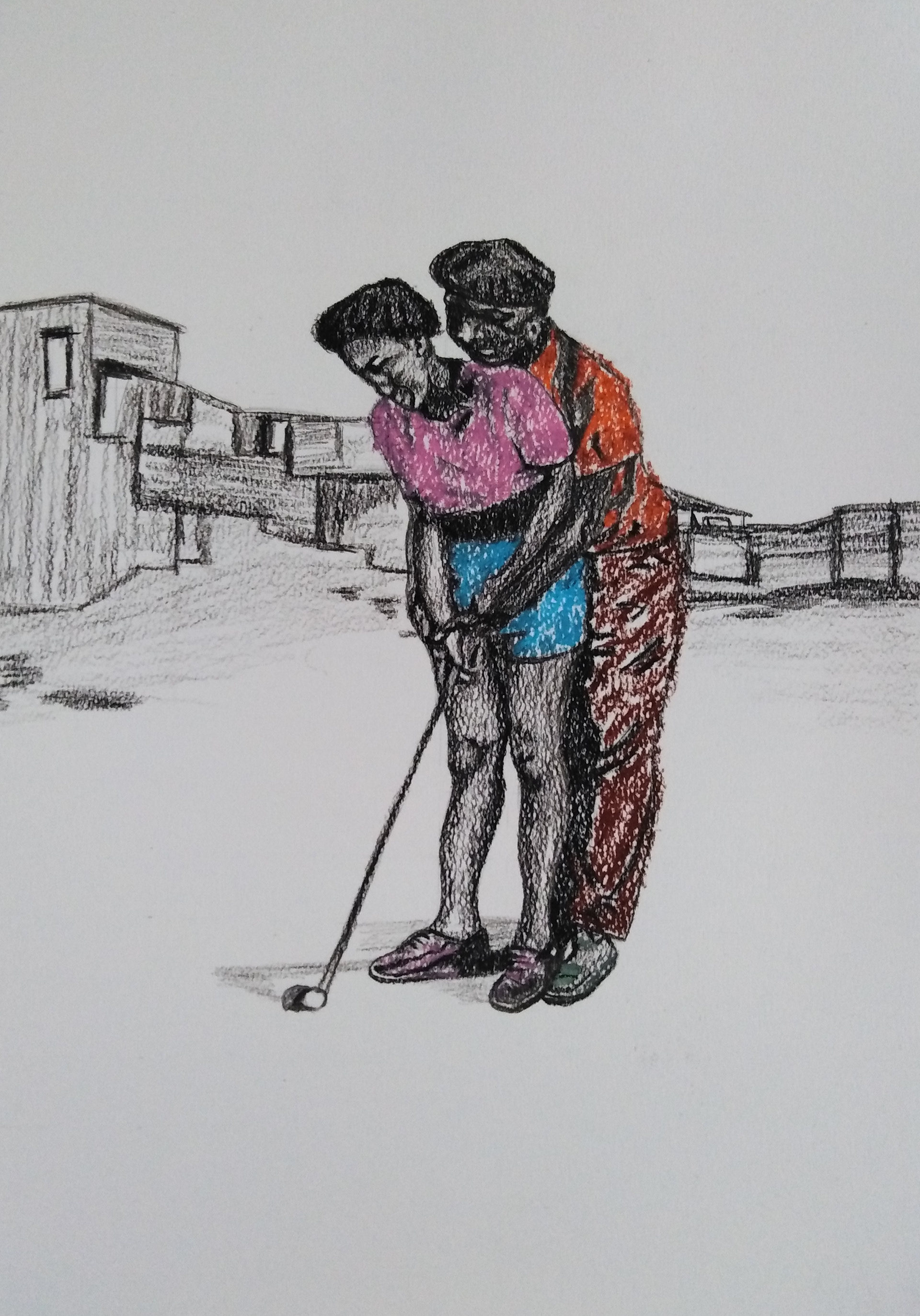 'We play together' 40 x 55cm, Charcoal & Oil pastel, 2022
