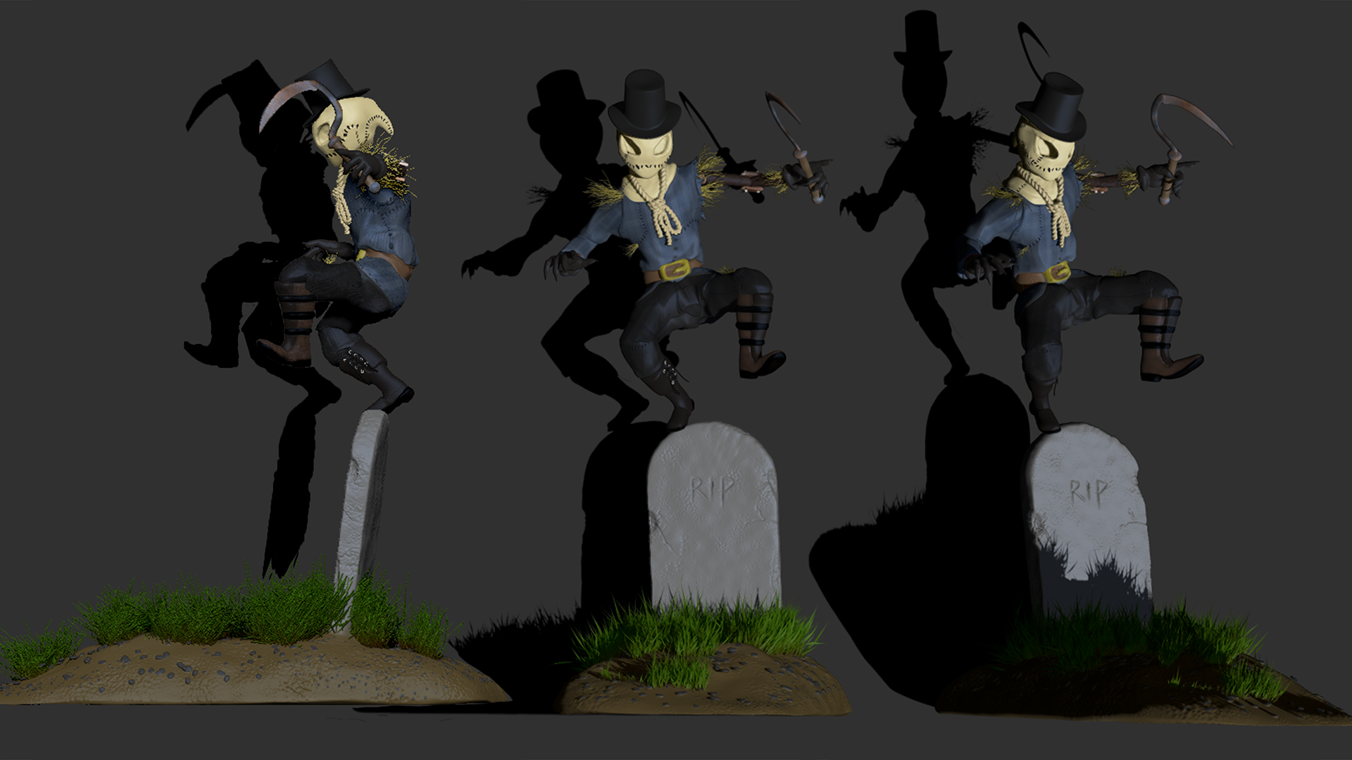 Scarecrow Posed and Lit