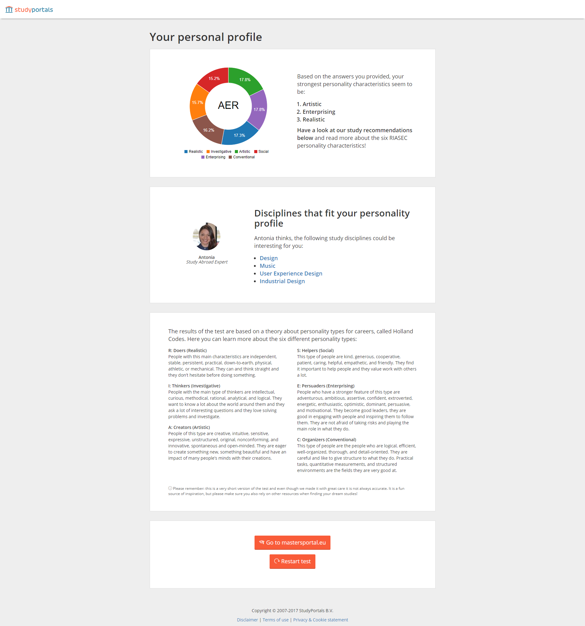 Personality Test - Before Redesign