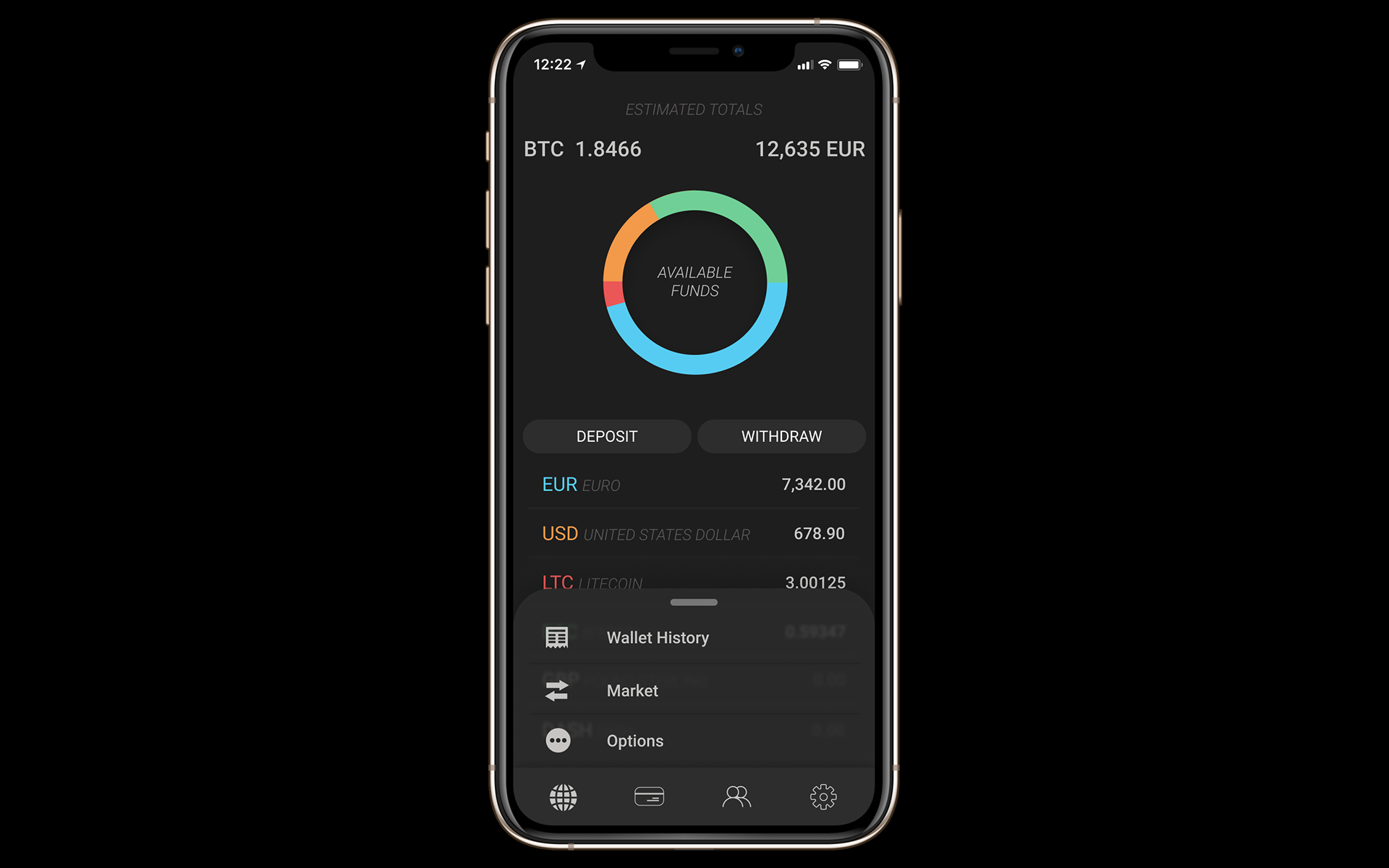 HOME SCREEN W/ CRYPTO MENU DISPLAYED