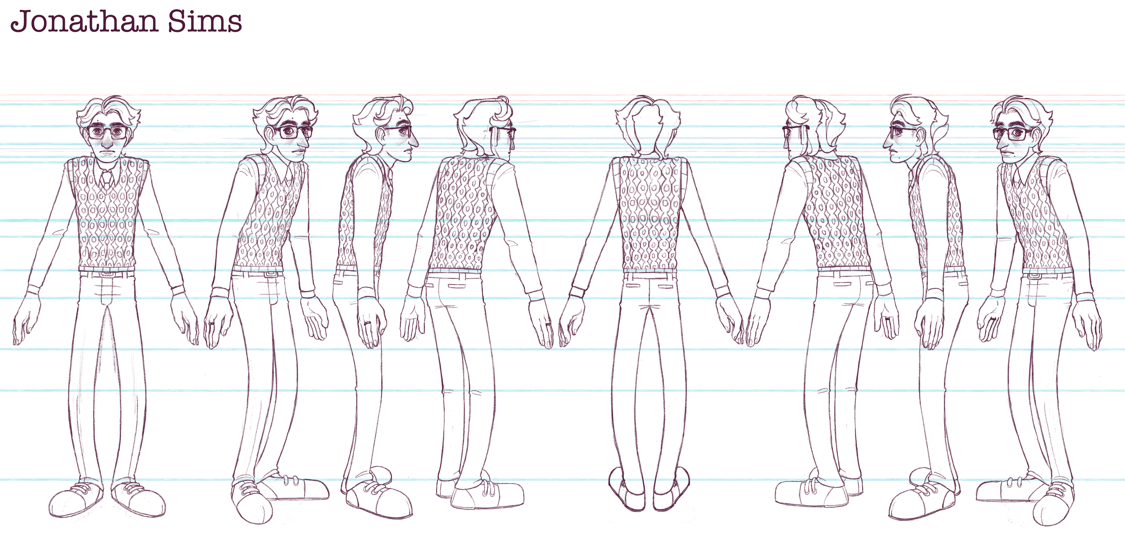 Jonathan Sims Character Turn Around Sheet