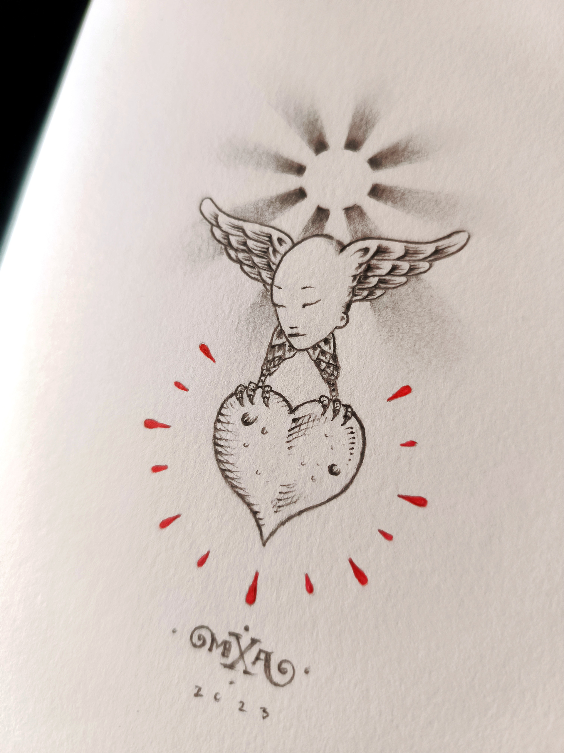 "Por fin", dibujo para la primera página de un cuaderno Canson A5, 2023.
