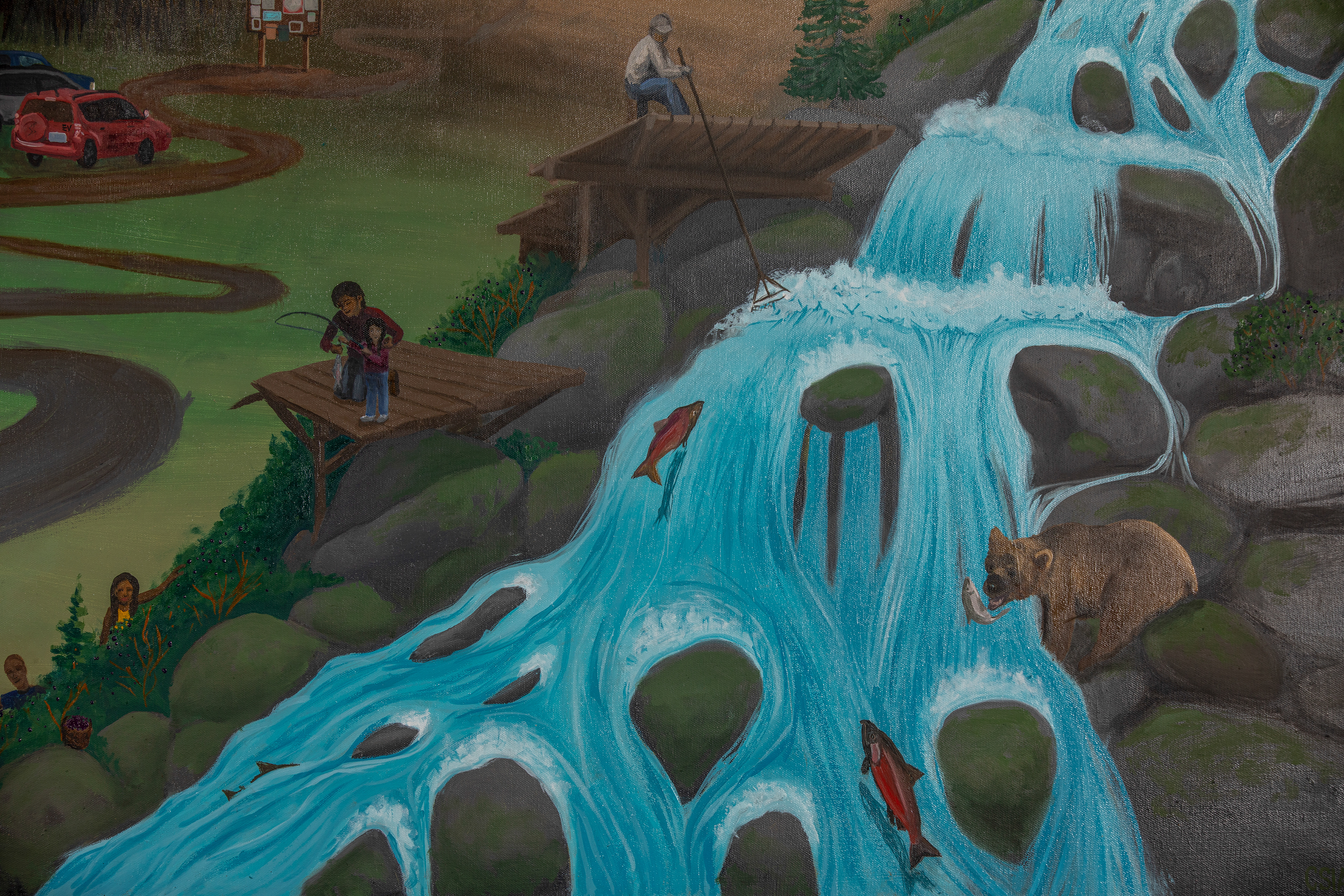 Detail: Native salmon fishing and huckleberry harvesting