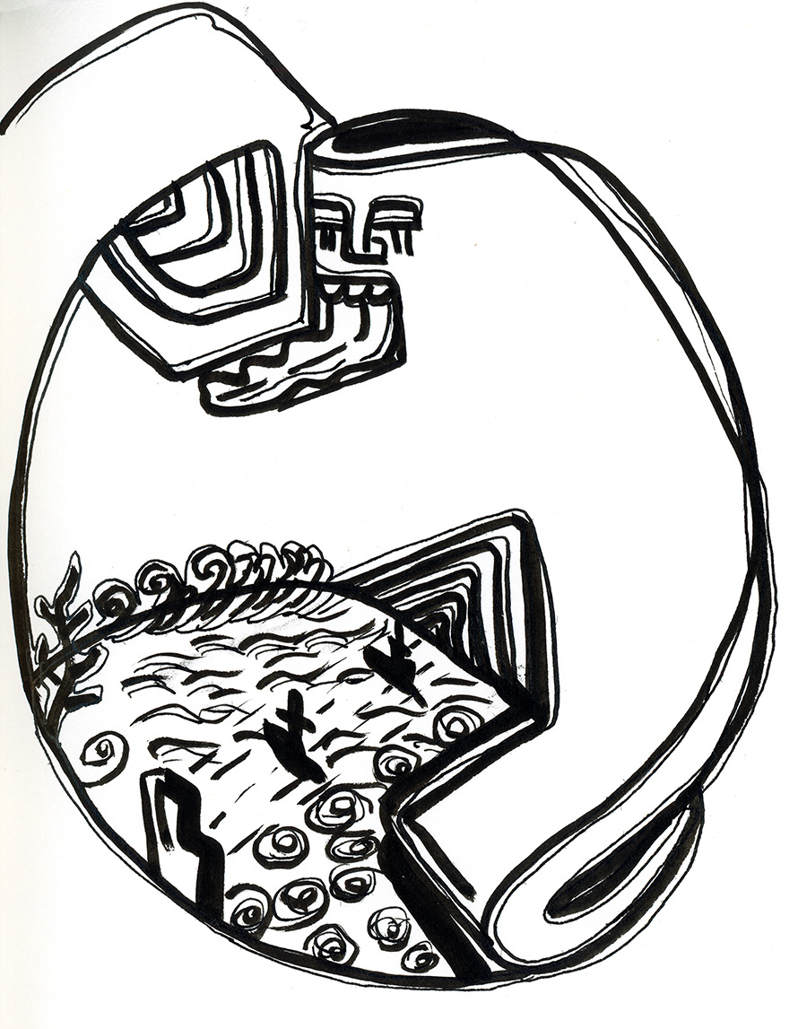 Dying, ink and brush on paper