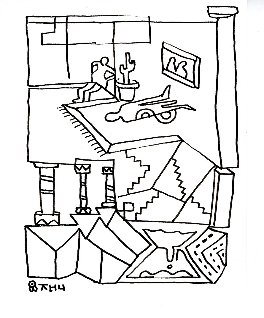 3D space, ink on paper