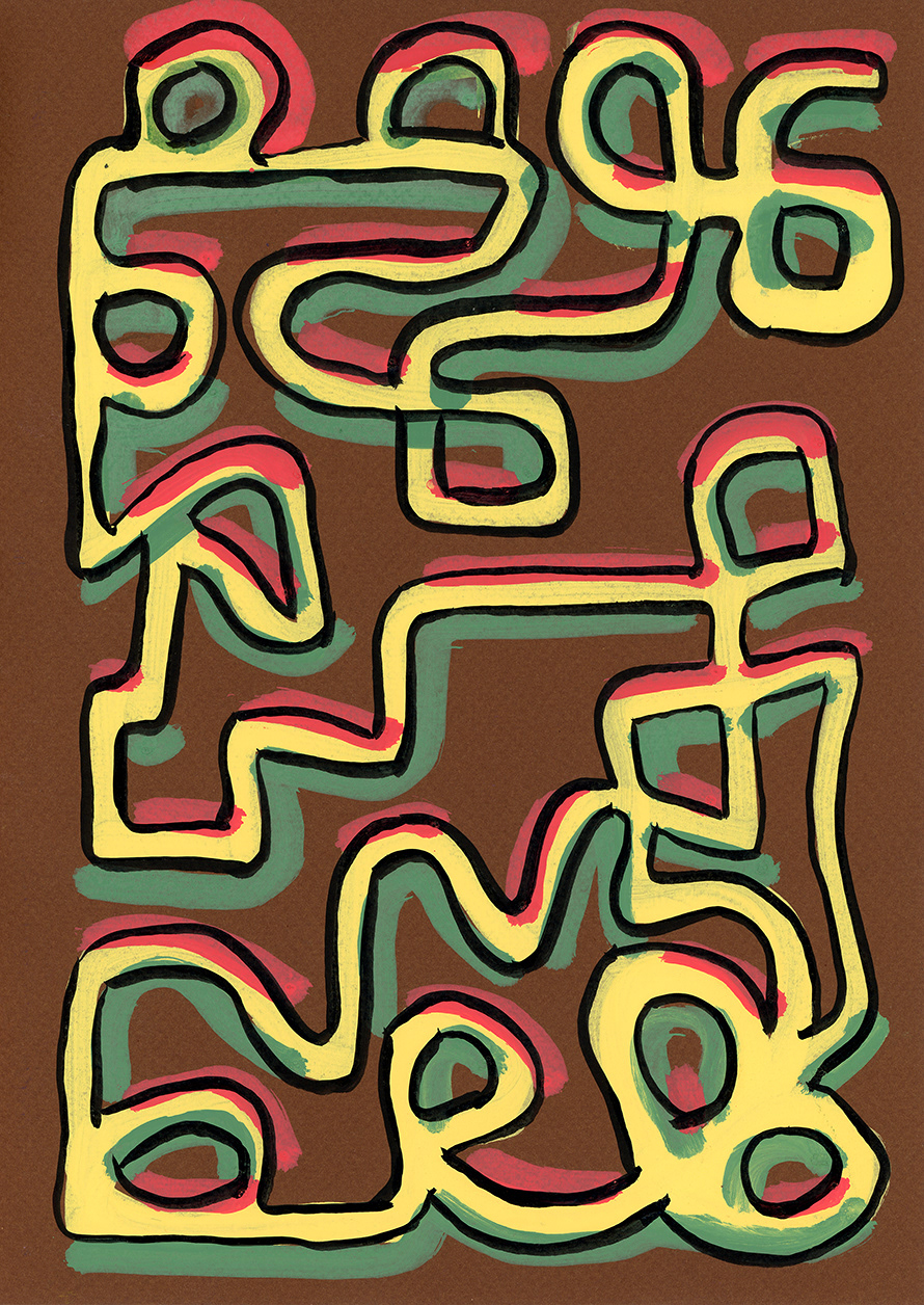 Symbols. Acrylic on colored paper