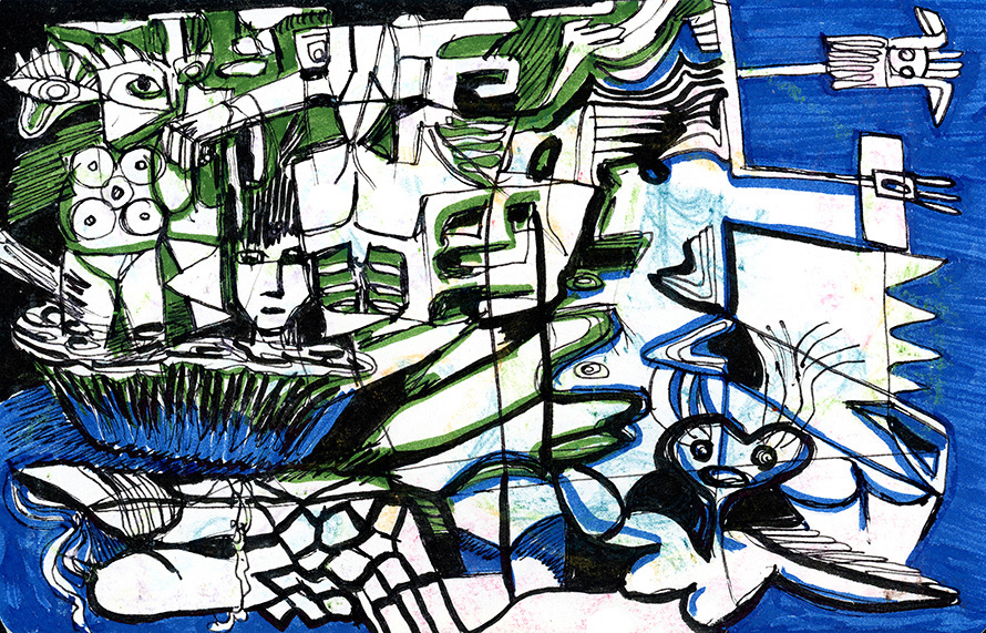 Body, ink on paper, acrylic