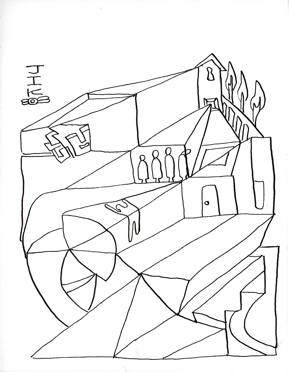 3D space, ink on paper\