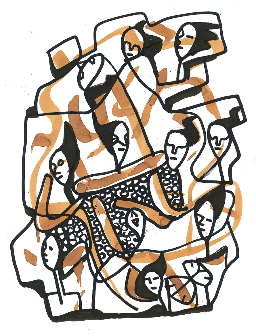 Faces, ink on paper