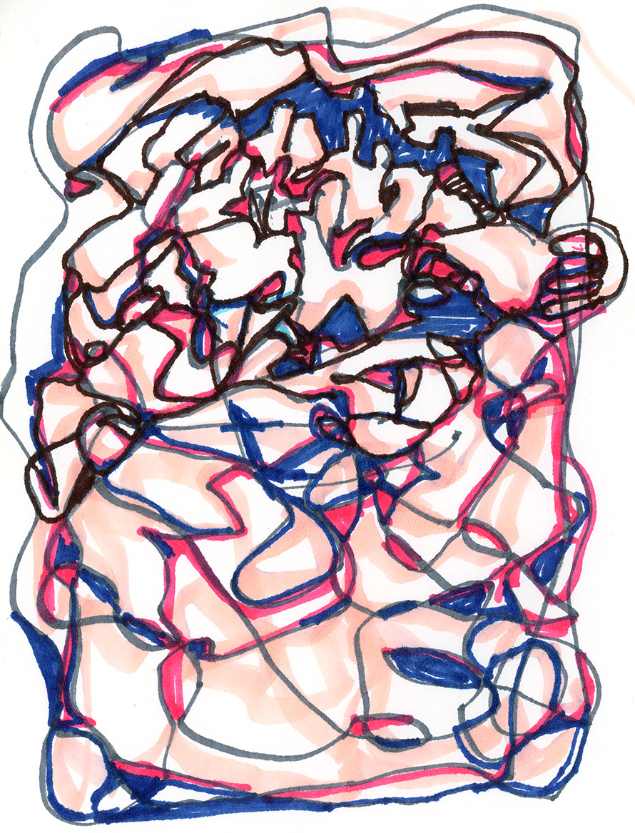 Grouping, ink on paper