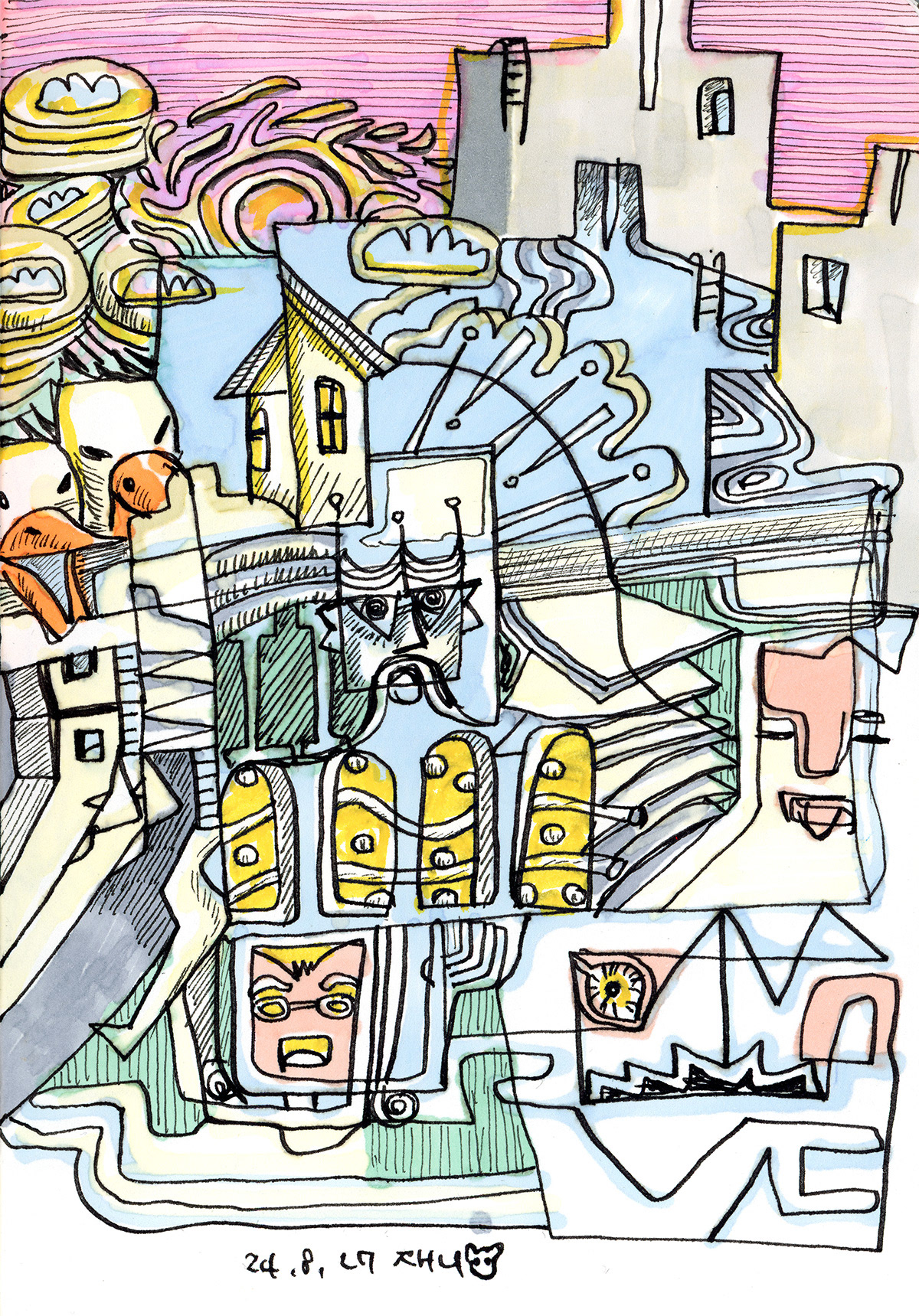 The house of memory, ink color on paper