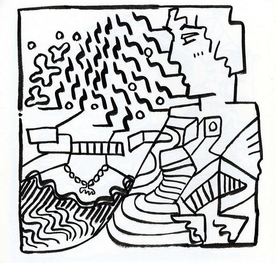 Femi's melted face, ink on paper
