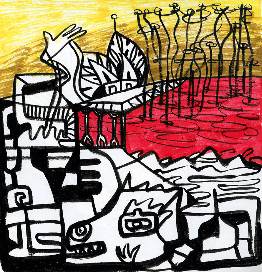 Lethe River, ink and brush on paper