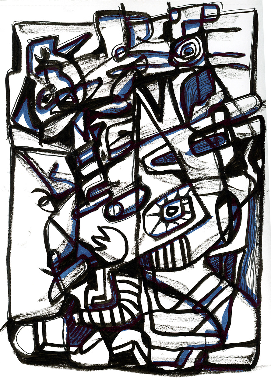 Grouping, ink on paper