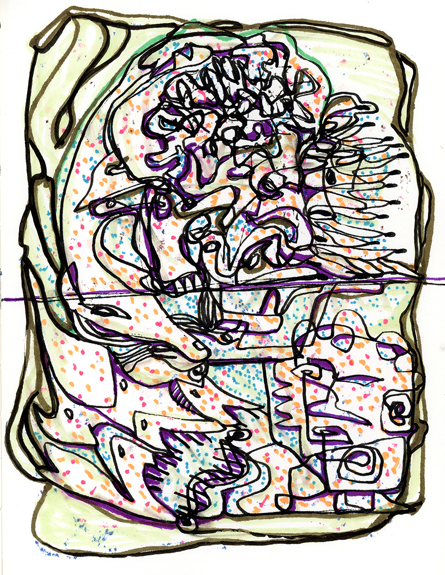 Grouping, ink on paper