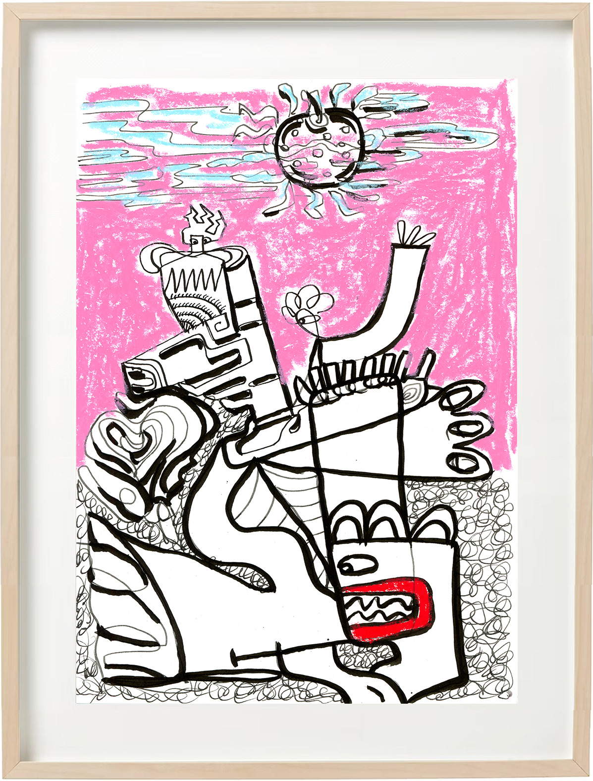 Pink night, oil pastel on paper
