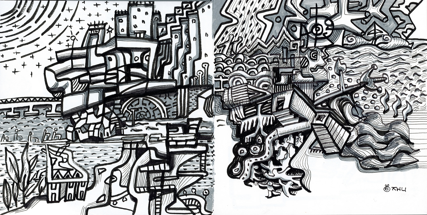 Travel: Potala Palace = Jonah, ink on paper