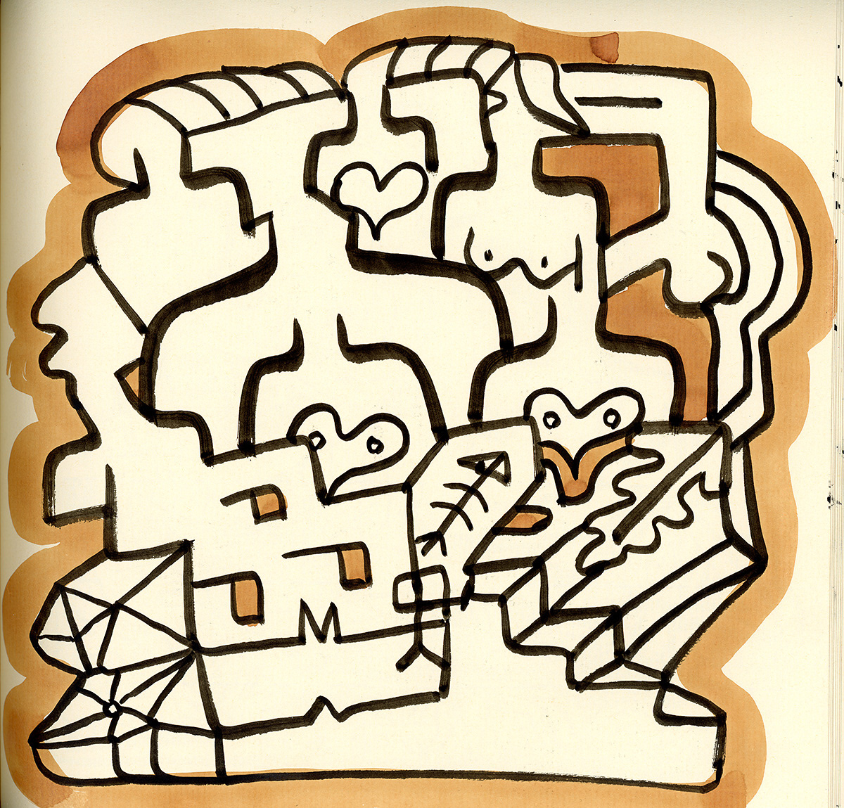 Grouping, ink color on paper