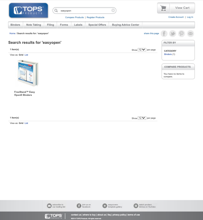 Binders Sub-Category Page