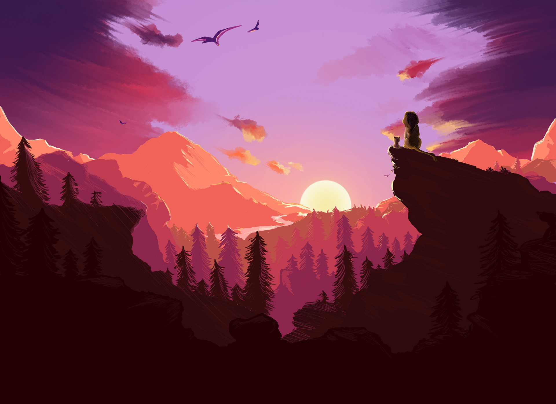 Inspired by The Lion King, I had a great chance to explore different brushes and color shades. The main goal of this project is to create the depth with diminishing scale, overlapping, atmospheric perspective, and linear perspective.