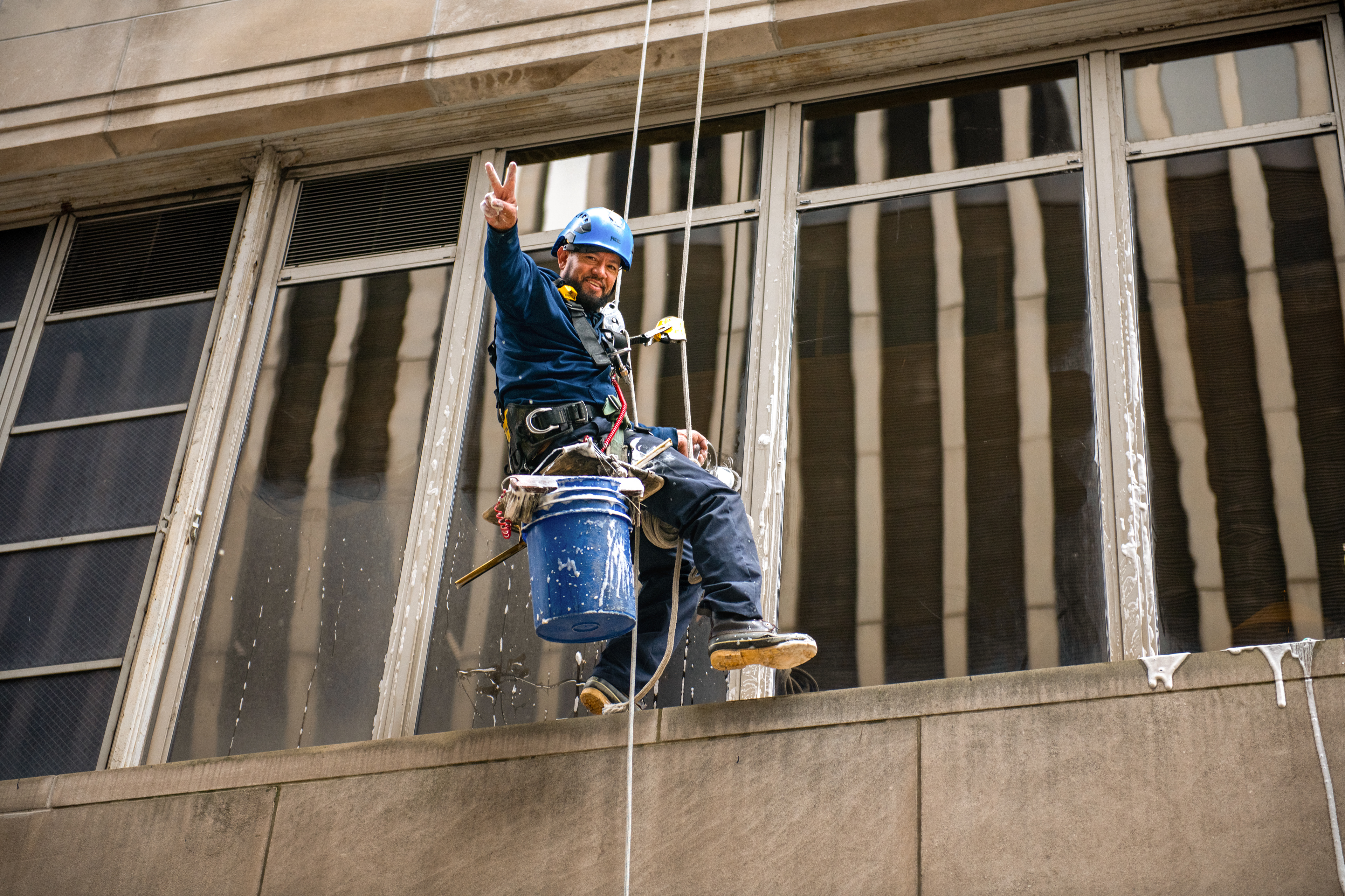 April 2026 | Portrait of Window Washer on N Wabash Avenue in Chicago, Illinois