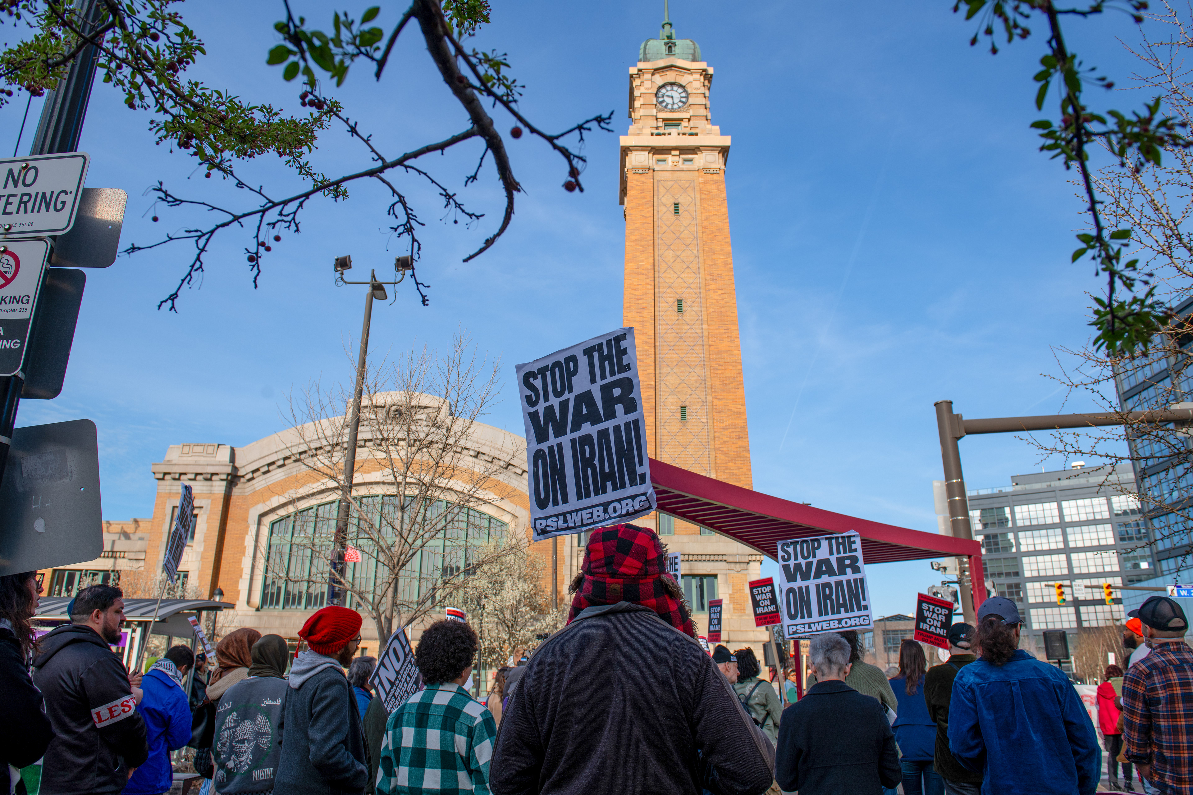 Anti-War protestors gather in Cleveland's Market Square Park on April 8th, 2026