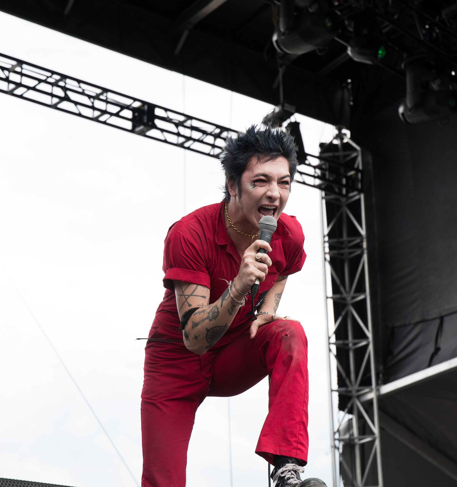 Remington Leith, the lead vocalist of the rock band Palaye Royale, performing at 2019 Sonic Temple Music Festival