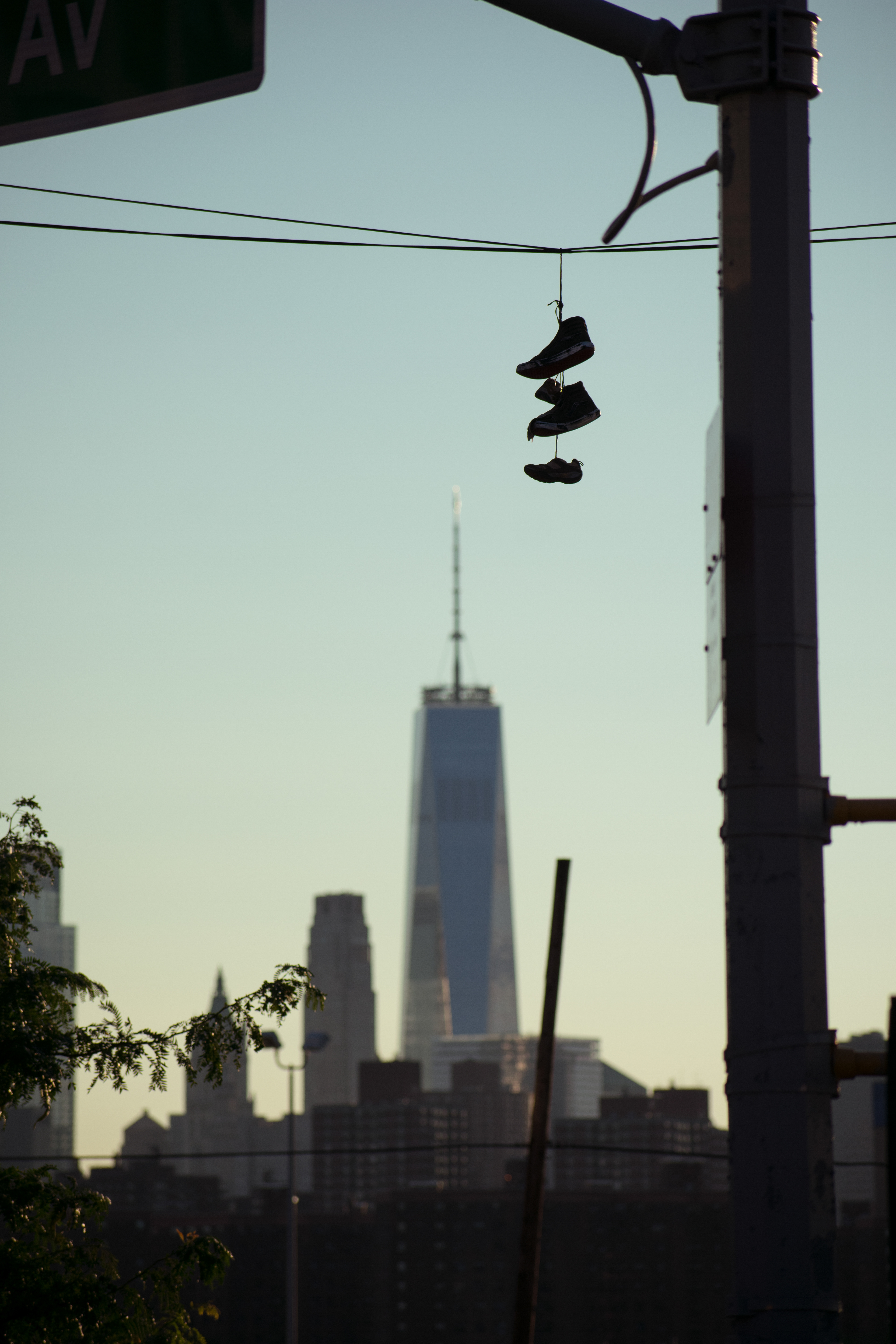 Shoes dangle 'above' the One World Trade Center