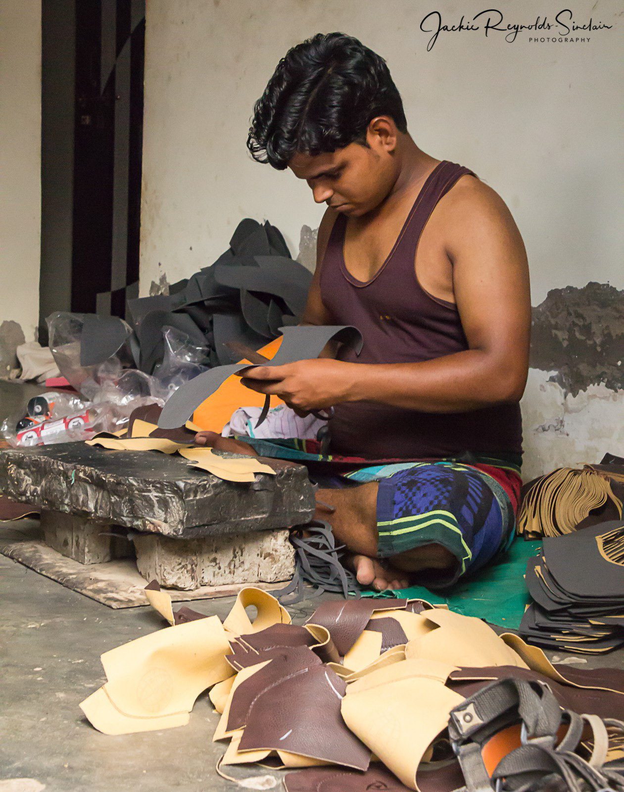 Shoemaker in Kachpura Village, beside the Yamuna River, Agra