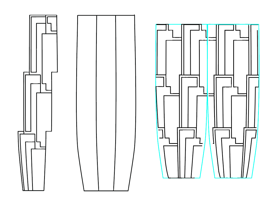 The process for taking the 4 sections on the left and having them repeat around the cup