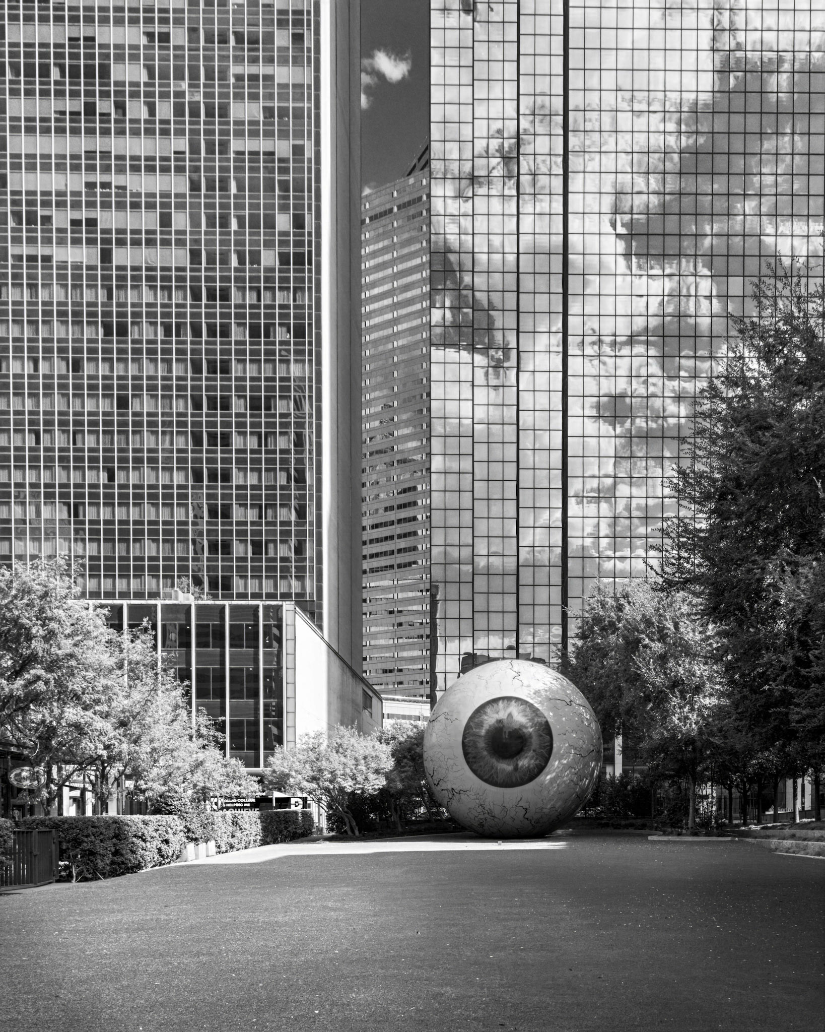 Giant Eye Amidst City Reflections