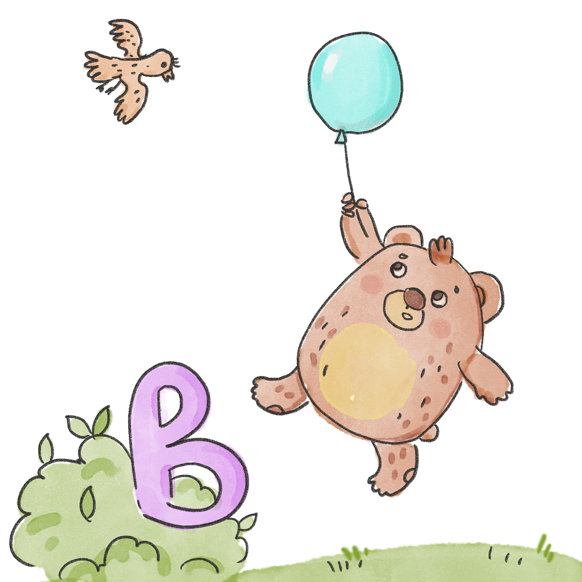 B - Bear, bird, ballon