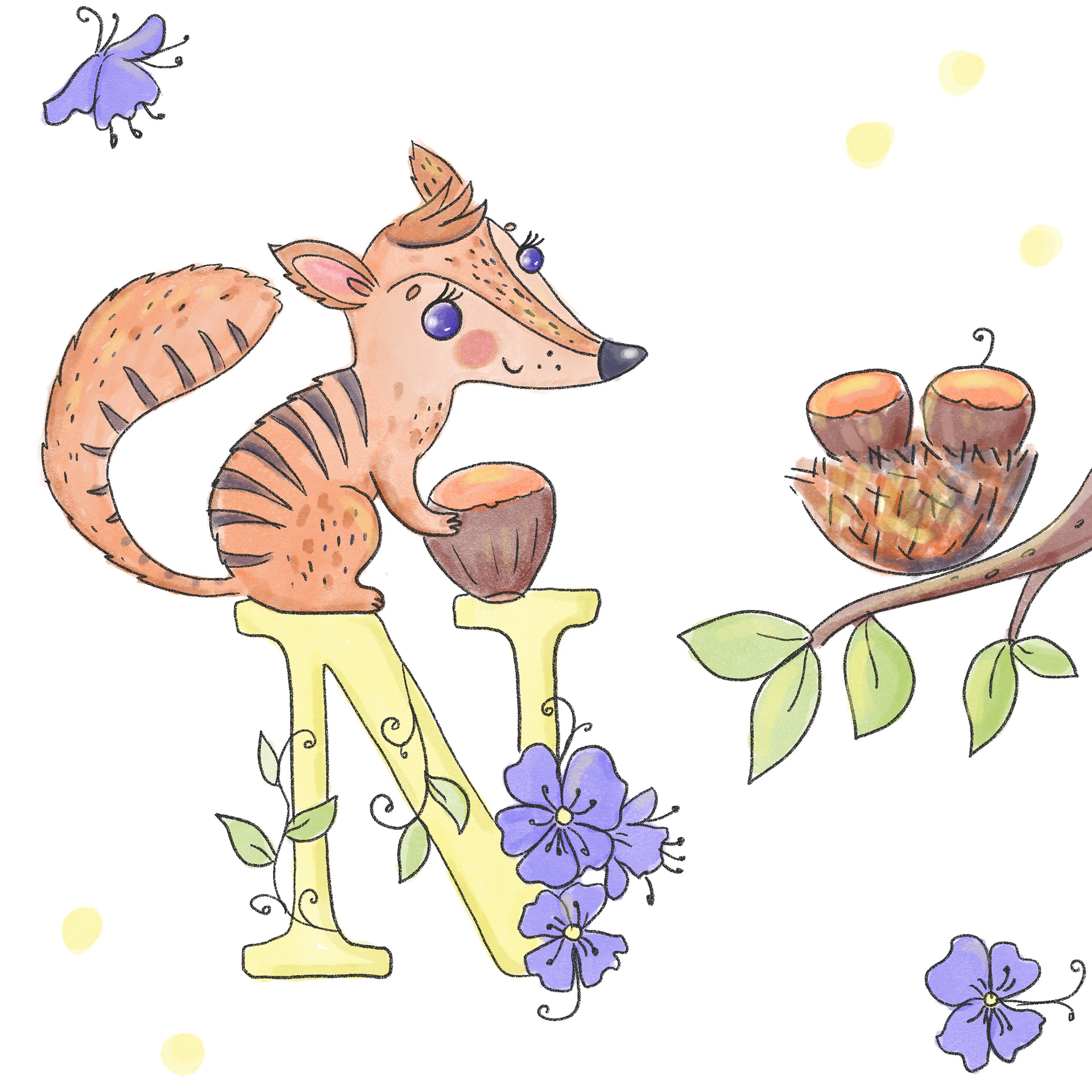 N - Nut, nest, numbat
