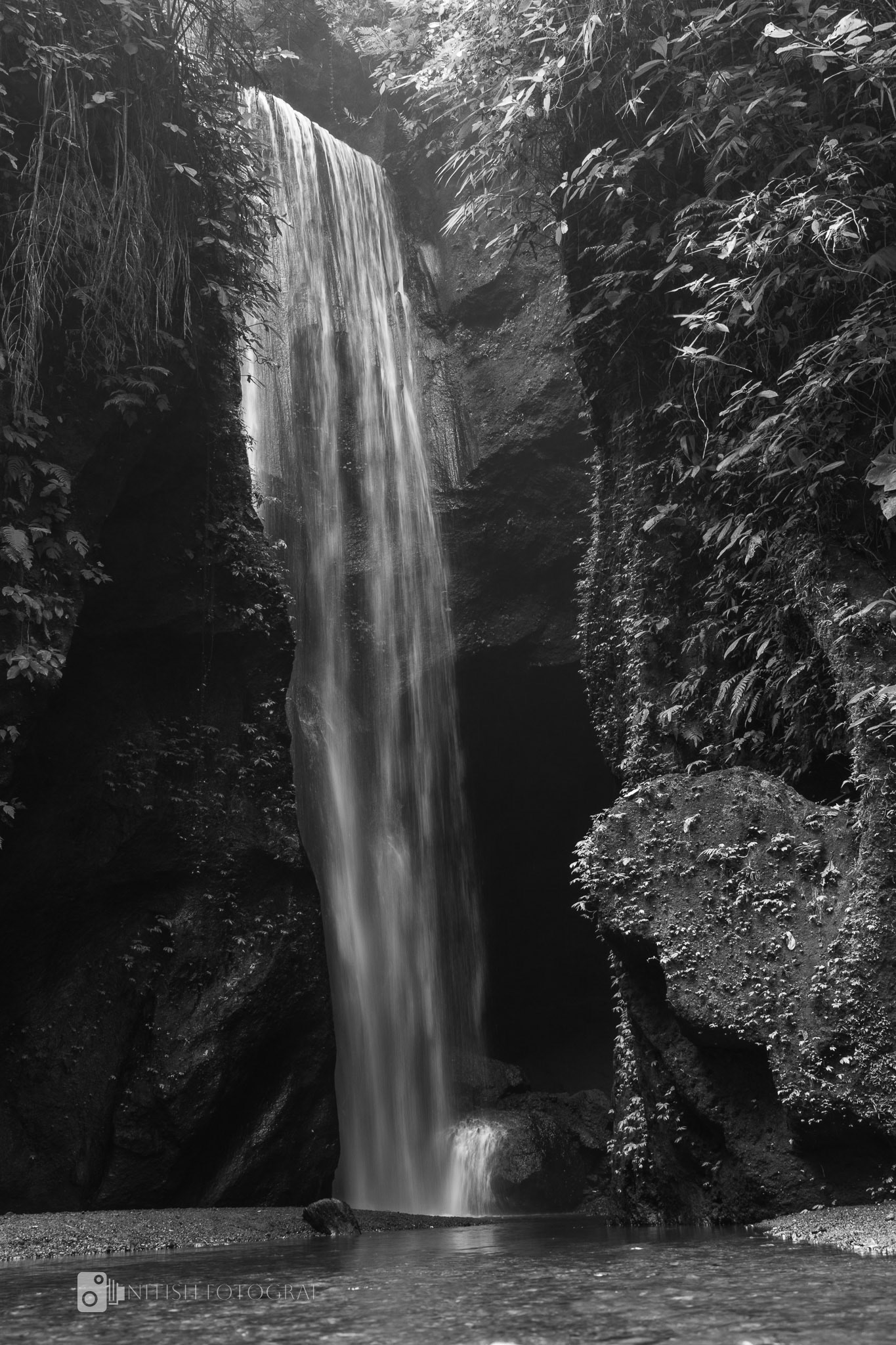 Nature’s monochrome symphony – cascading serenity in black and white