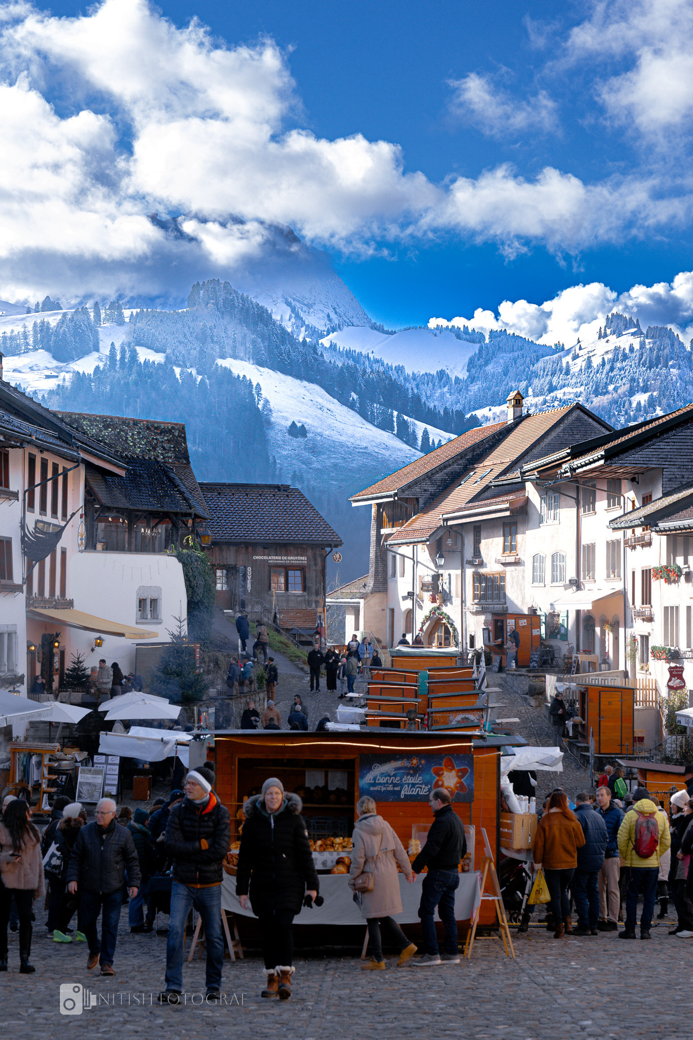 A lively town square bursting with warmth and celebration