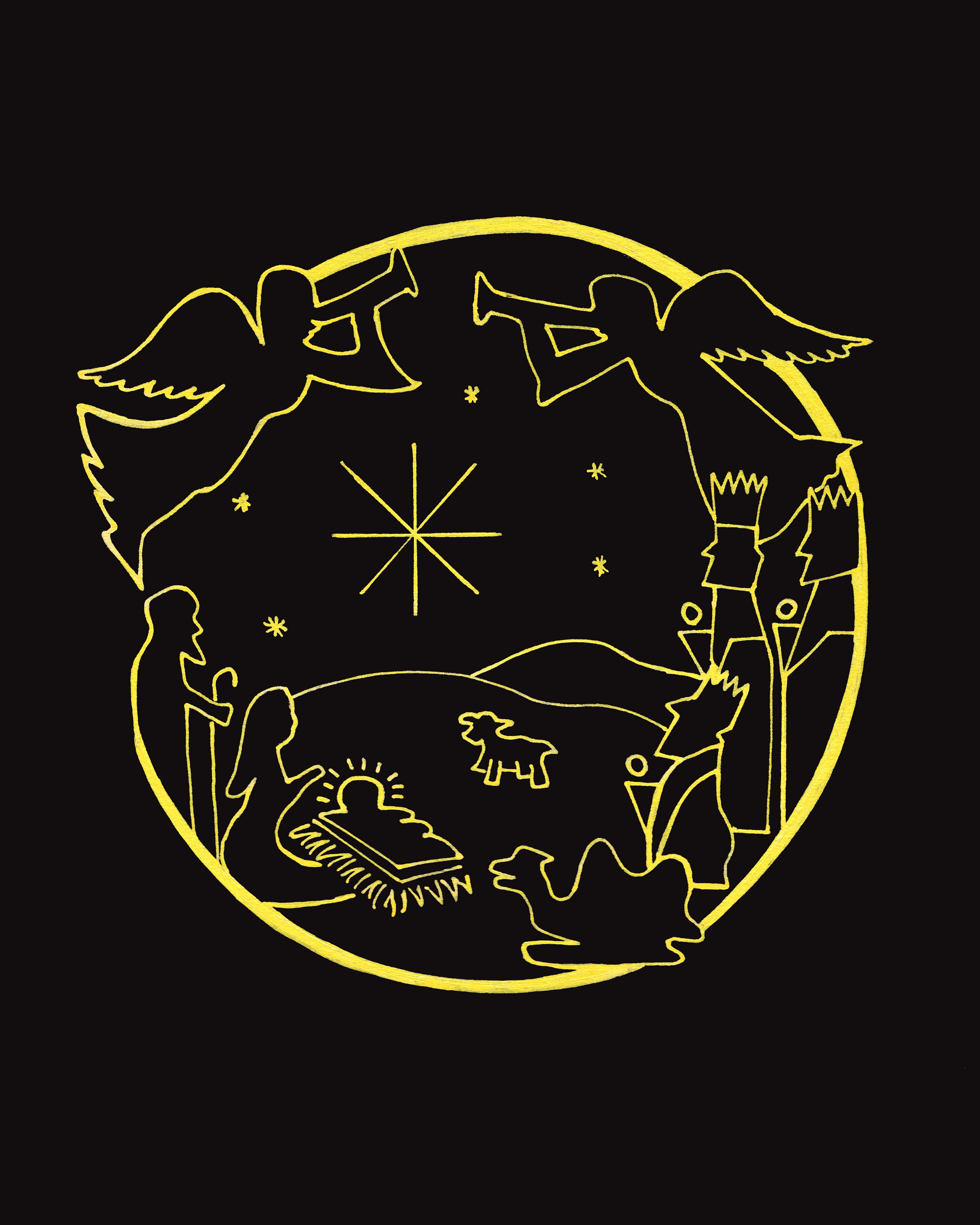 Nativity in Gold Ink - 8" x 10"