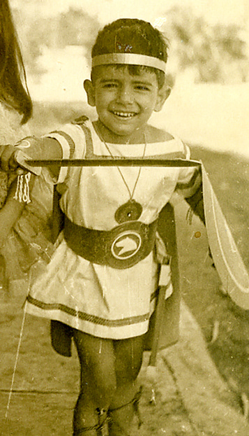 Gladiator costume made with cloth and cardboard