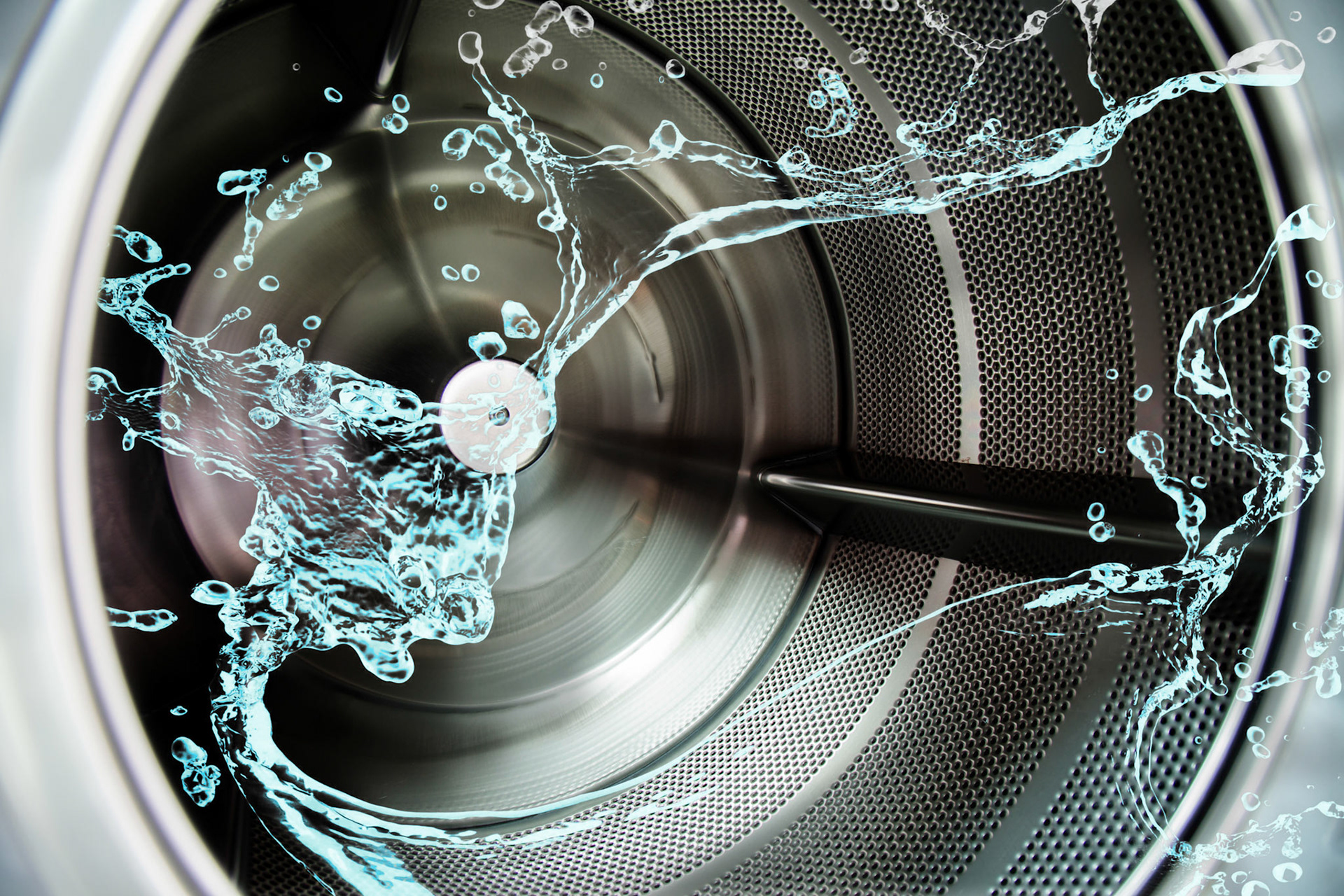 Water splash inside the washing machine's tumble.