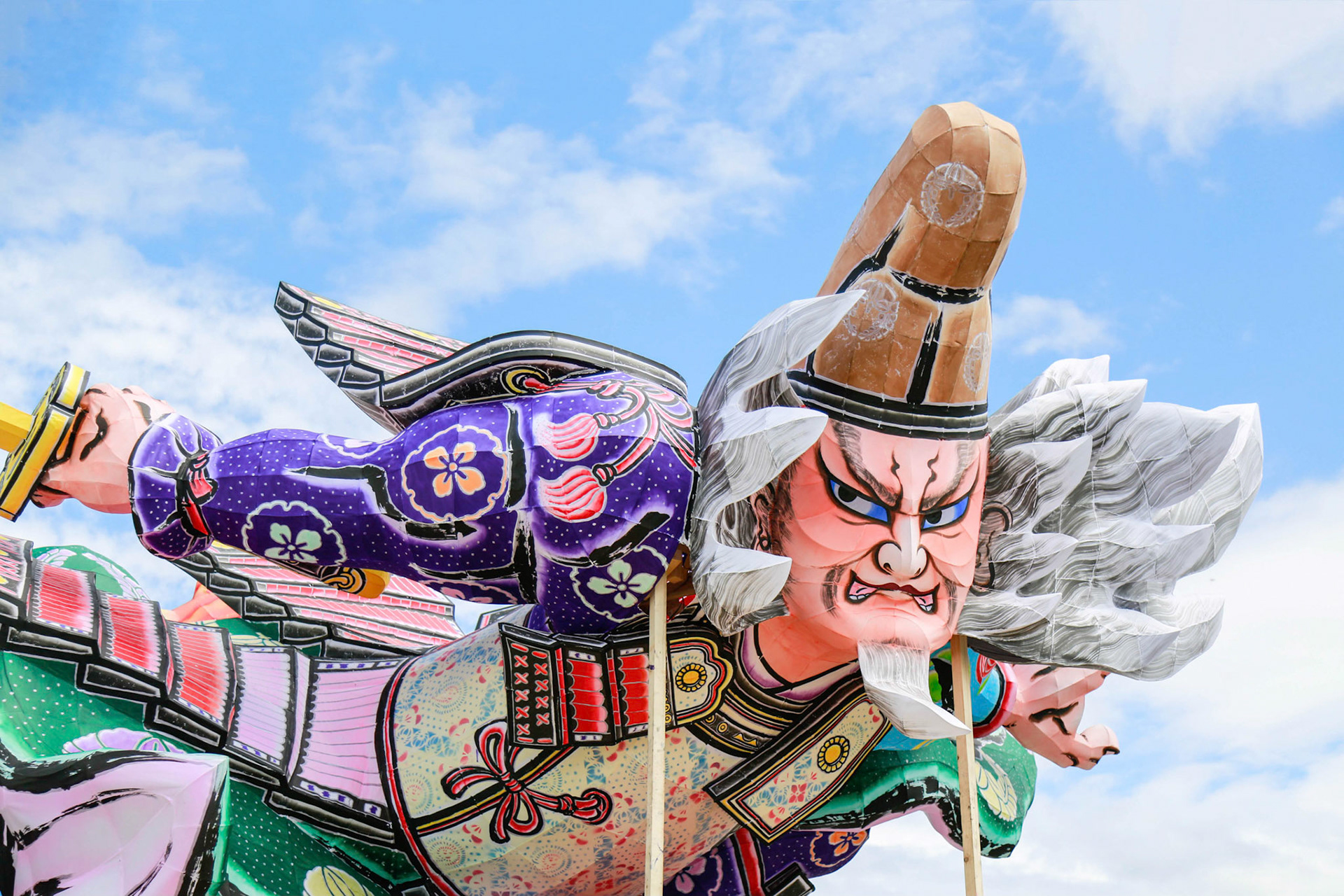 Japanese lantern float in shape of samurai warrior. Designed for Nebuta Festival, the lantern is made of paper and wire. The festival is held annually in August in Aomori city, Japan.