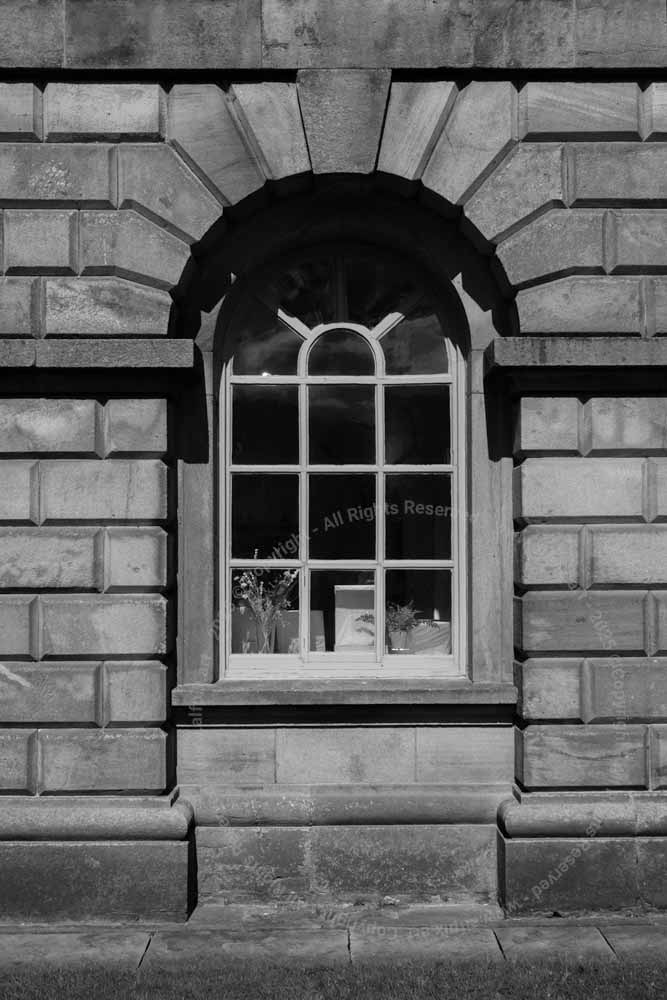 South facing downstair's window of the Hall. Lyme Hall. Black and White image.