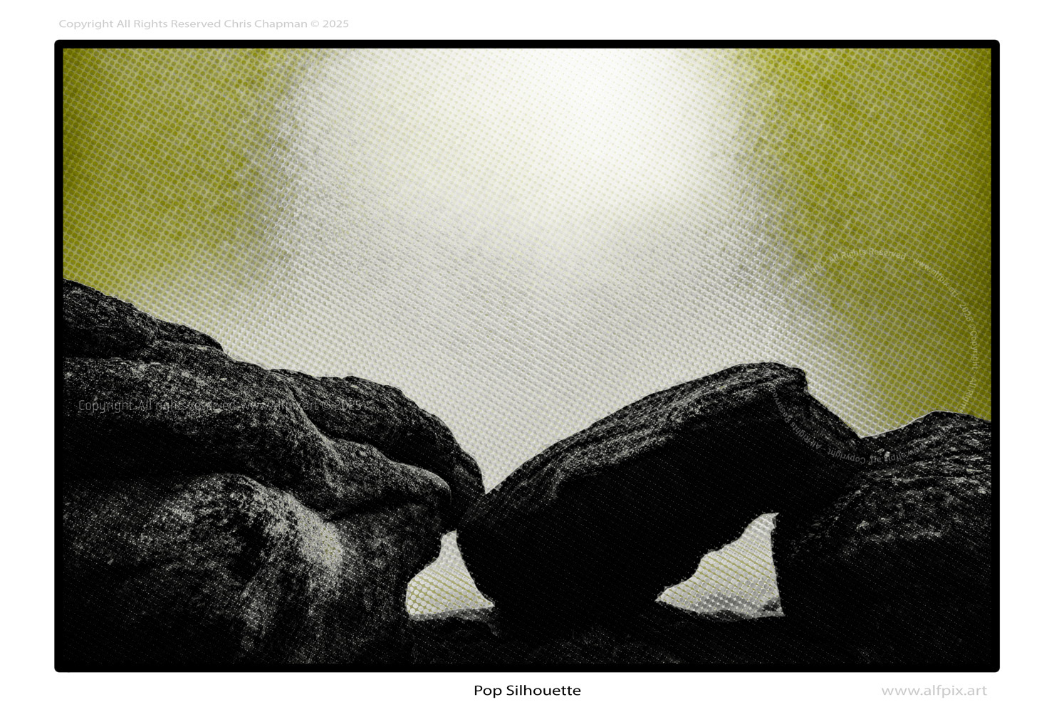 Pop Silhouette yellow sky. rocks. colour image.