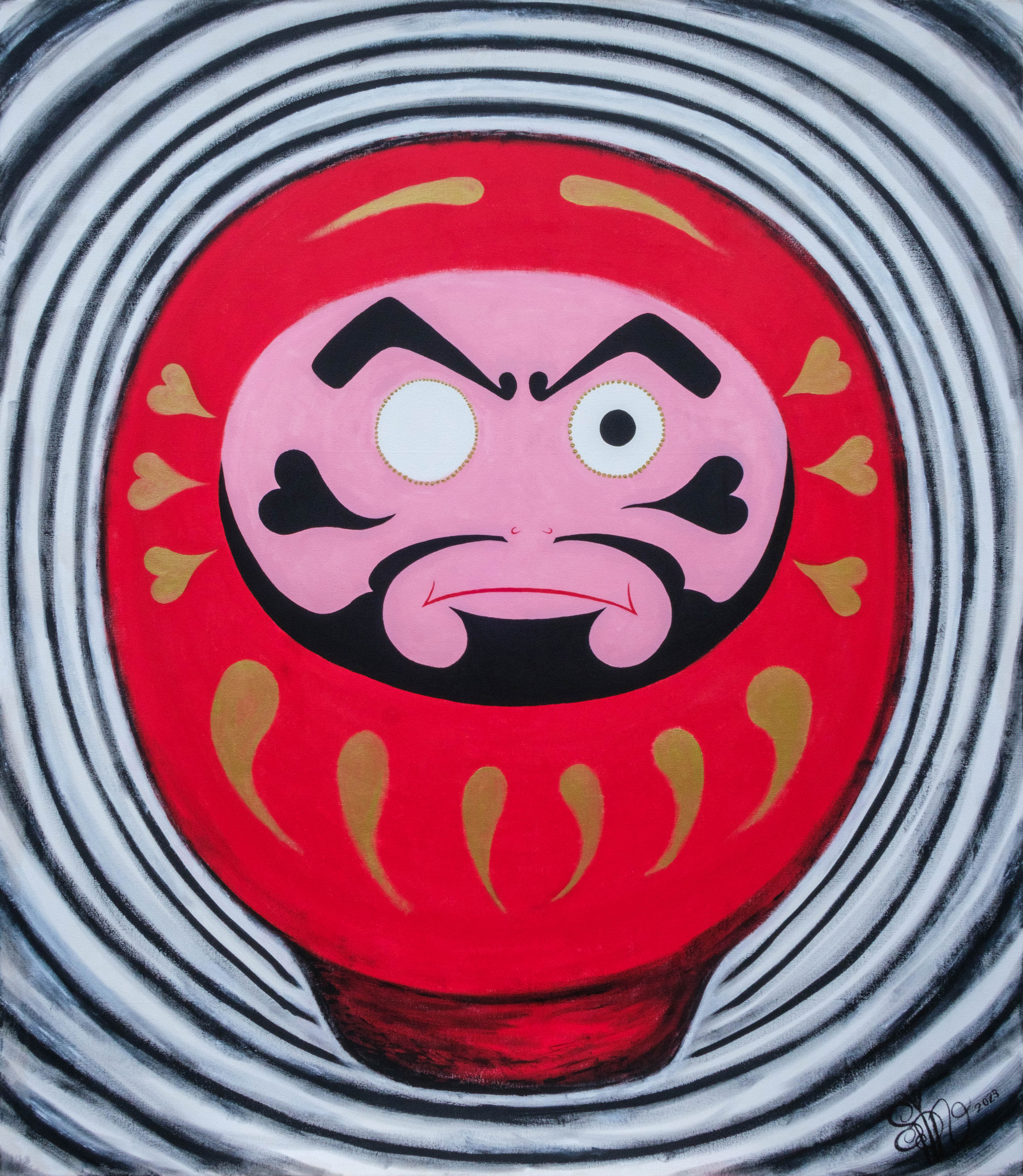 "Hypnotist Daruma-san" - acrylic on canvas, 70"x80" 2022