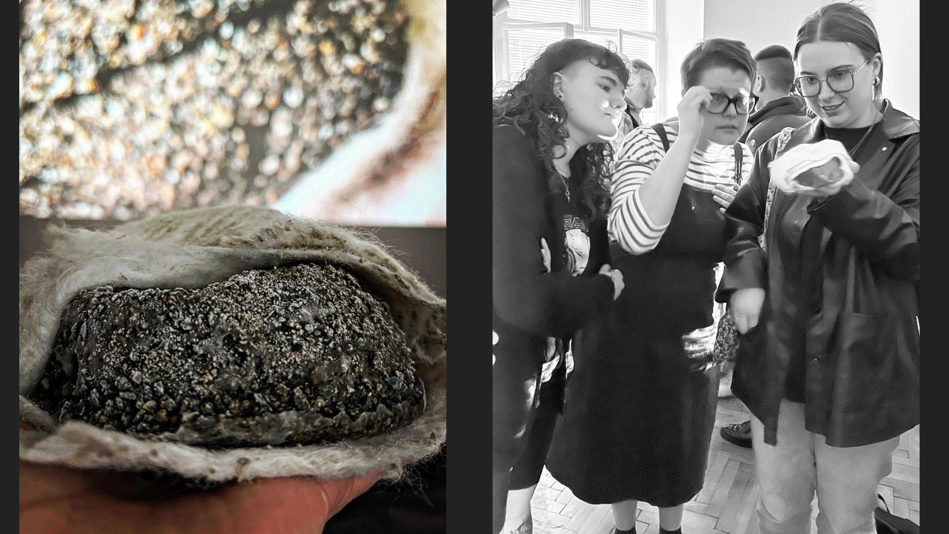 Students from Manchester School of Art inspect the mini-rock glacier