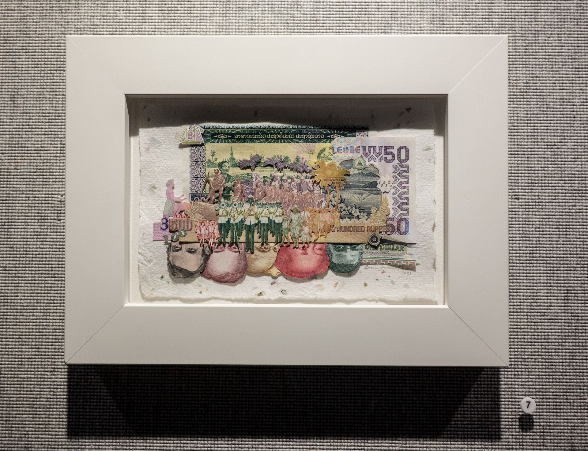 Imagined Fraternity (2021, currency collage on handmade paper)