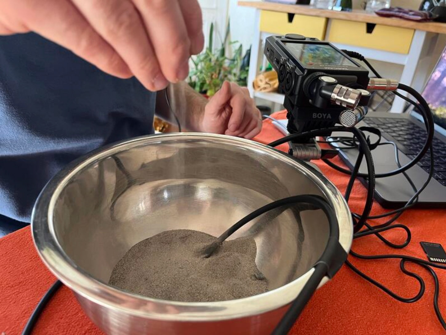 Sound for the piece was made with field recordings and studio recordings of the sand and then arranged into the composition.