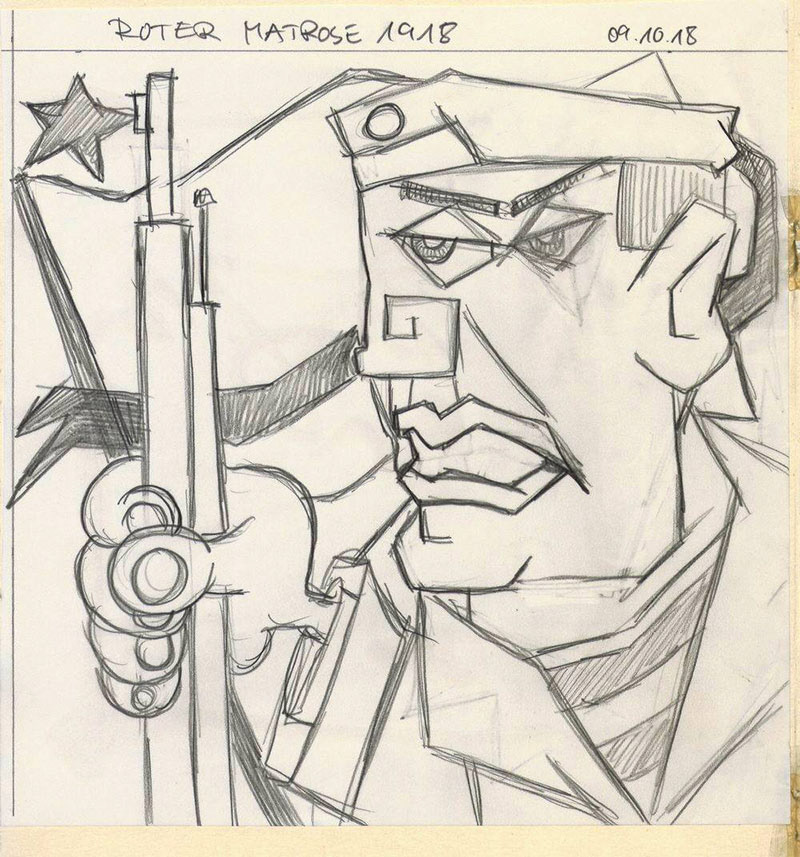 Roter Matrose 1918 - Bleistiftskizze auf Skizzenpapier - 2018