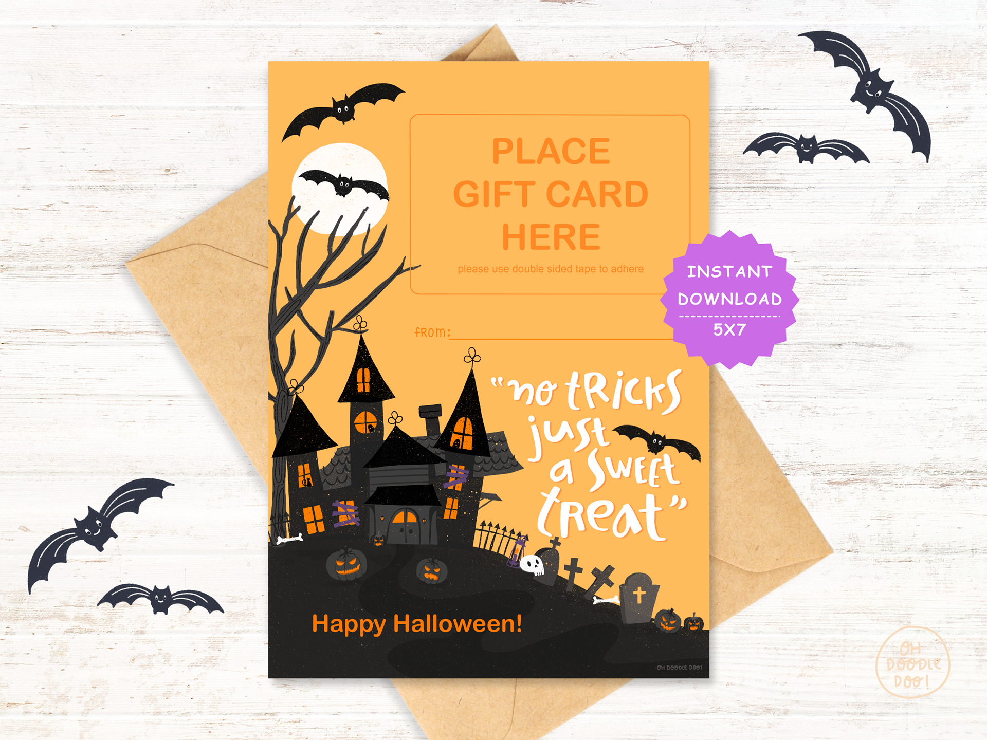 Spooky Halloween Gift Card Holder Template, Teacher Employee Staff Appreciation Gift Card 5x7, Editable Instant Download, Printable, Haunted