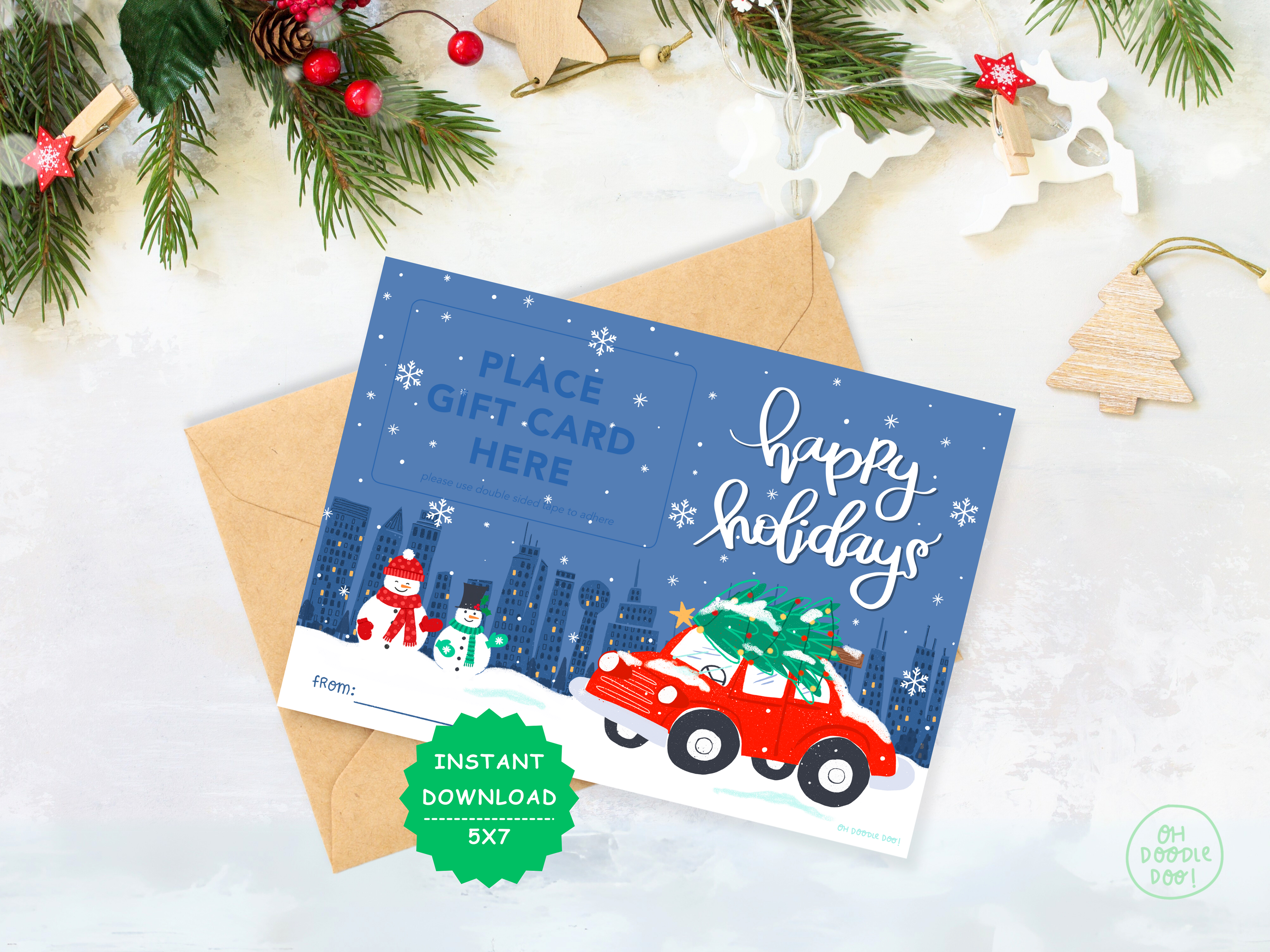 Happy Holidays Gift Card Holder, Teacher Gifts, Xmas Gifts Neighbor, Holiday Printable