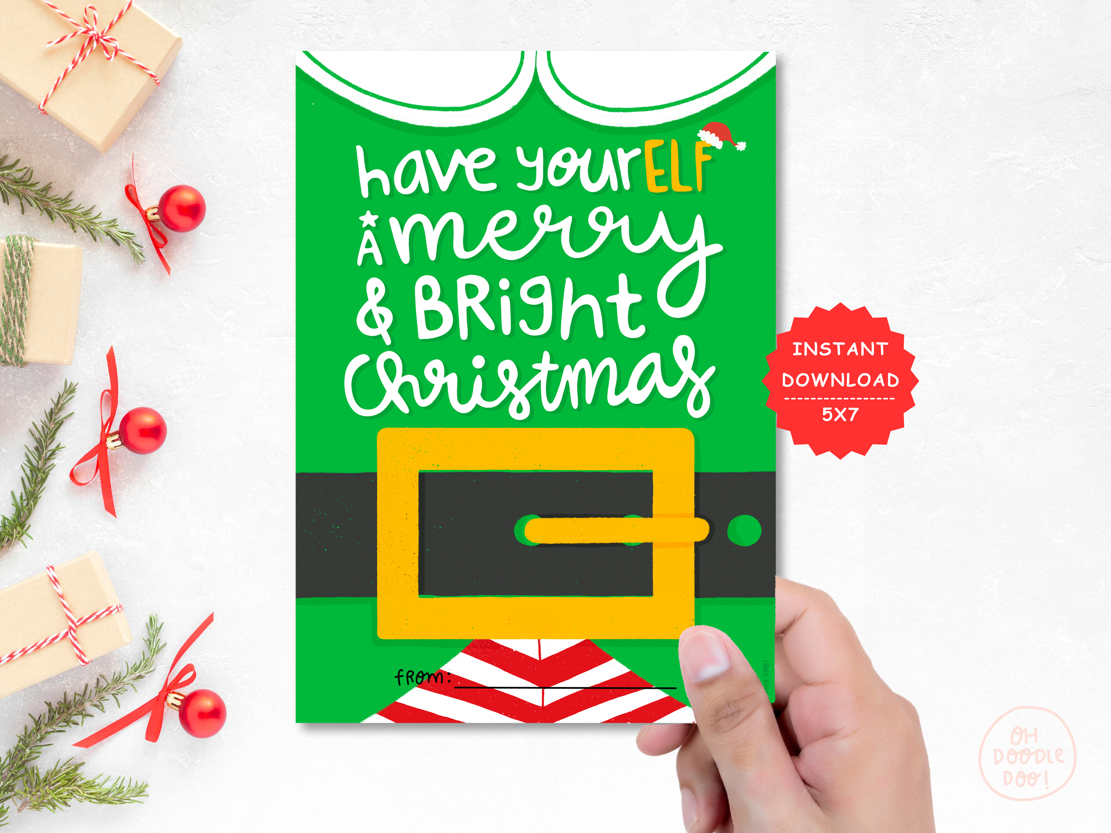Elf Gift Card Holder, Printable Holiday Gift, Christmas gift card holder